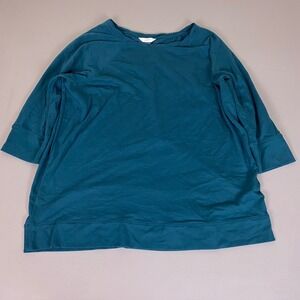 CJ Banks Shirt Top Plus Size Women's 3X Teal Blue 3/4 Sleeve Raglan Sweatshirt